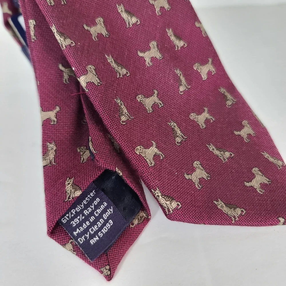 Stafford Red with Dogs Mens Neck Tie. New With Tags.